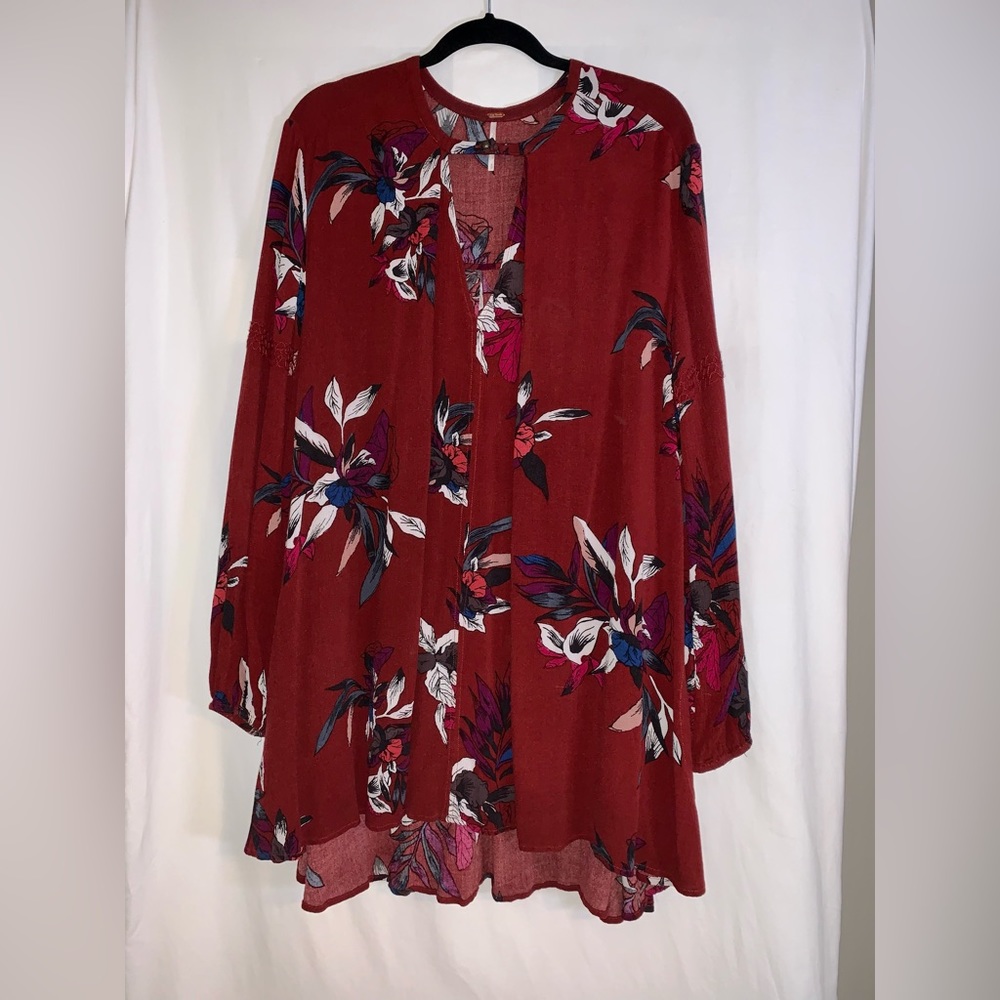 Free People Maroon Long Sleeve Mini Dress